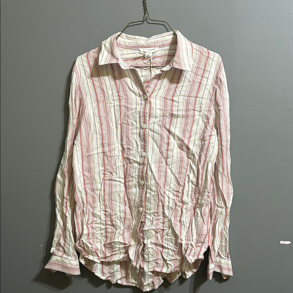 Beachlunchlounge Pink and White Striped Casual Button Down